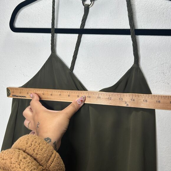 Marciano Olive Green V-Neck Braided Racer Back Straps Flowy Semi Sheer Blouse SM - Picture 9 of 10